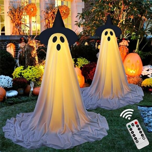 2 Packs Halloween Ghost Decor with Remote String Lights for Indoor/Outdoor - Picture 7 of 7